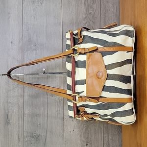 Dooney & Bourke Zebra Canvas Leather Foldover Shoulder Bag Tote Hobo Handbag